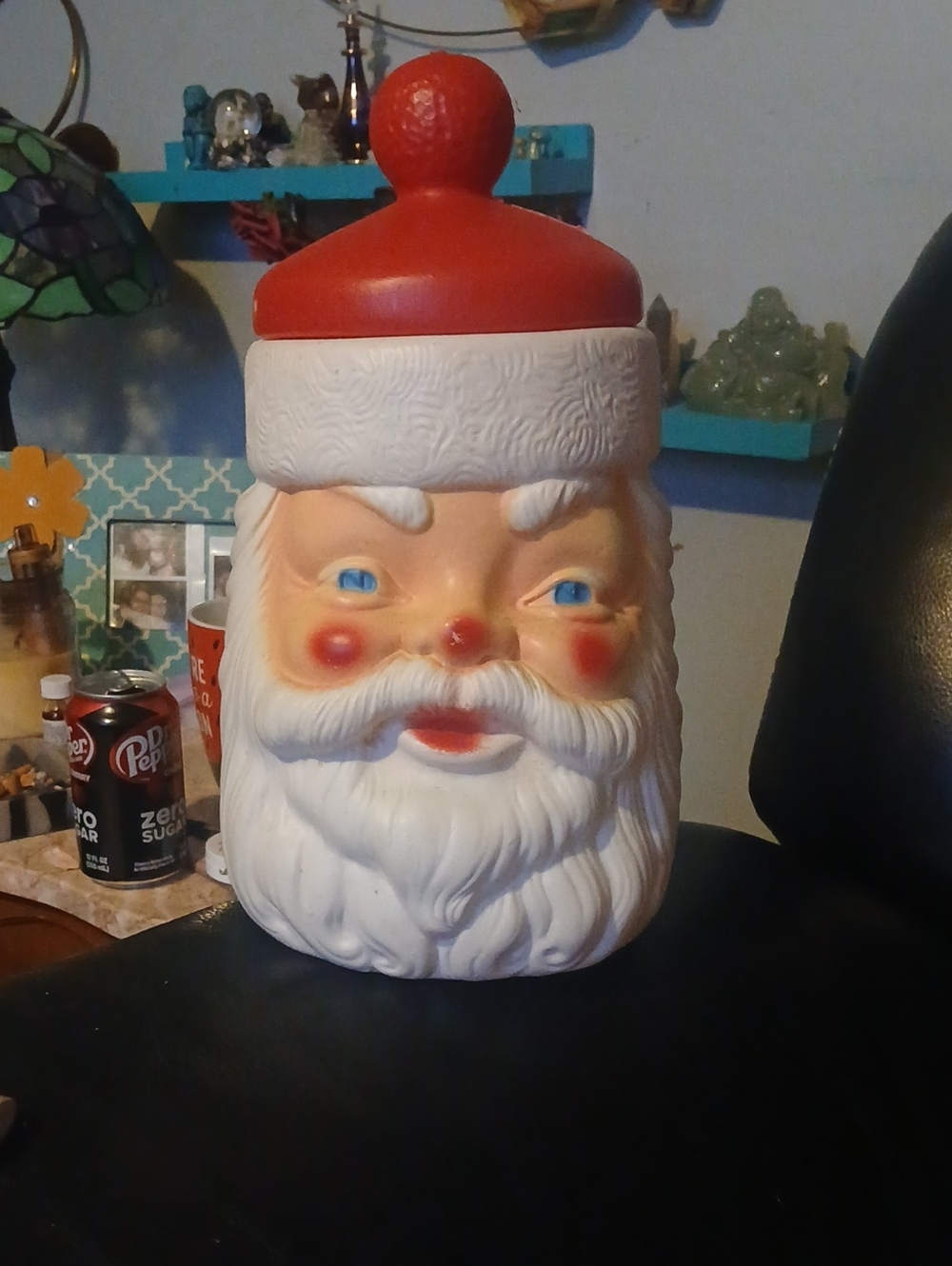 Santa Cookie Jar - Red and White Holiday Plastic Canister
